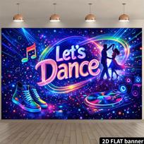 Disco Dance Party Backdrop Banner, Giant Mirror Ball Neon Let's Dance Music Notes Stars, Polyester Photo Background for Party Studio Nightclub 110*180cm（43in*70.8in） blue