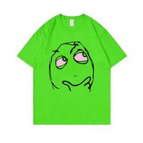 RAGE GUY Funny Meme T Shirt Manga Troll Face Be Me Pensive Red Eyes High Reaction Face T-Shirt Men Women Cotton Oversized Tshirt L green