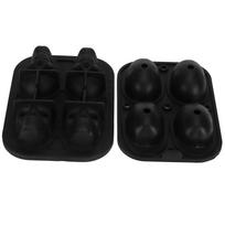 4‑Gird Skull Shape Ice Tray Halloween Ice Cream Silicone Mold with 2 Funnels for Kitchen black