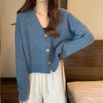 Loose and Lazy Style Coat for Autumn and Winter New V-neck Sweater Autumn Long-sleeved Sweater Cardigan Women's Top One size gray
