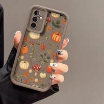 Retro klevo lapo ir moliūgo rašto minkštas telefono dėklas, skirtas Samsung Galaxy S25 Ultra S24 S23 S22 S21 S20 Plus FE A15 A35 A54 A55 Dangtelis Galaxy S22 5G gray