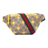 Gucci x Mr. Men Little Miss joint model GG Supreme Mr. Happy print classic old flower all over print PU waist bag children's model brown ruda