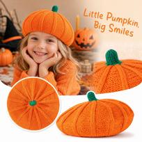 Kids Halloween Pumpkin Orange Knit Beret Warm Winter Hat for Boys and Girls One Size beige
