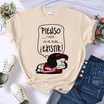 Mafalda Viršus Moteriškas Laisvas Patogus Vasarinis Raštuotas Manga Marškinėliai Moteriškas Dizainerio Harajuku Drabužiai M white