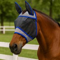 Horse Head Fly Mask: Breathable Mesh, Anti-Mosquito Insect Protection for Equestrian Use mėlyna