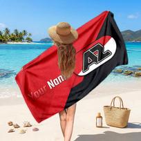 AZ Alkmaar Custom Beach Towel, Personalized Name Text Print, Football Logo Soft Quick‑Dry Towel Holiday Gift 70cmx140cm(27x55inch) red