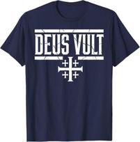 Deus Vult Crusader Knight Medieval History Jerusalem Cross T-Shirt XL gray