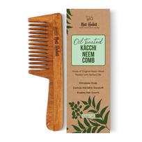 Nat Habit Kacchi Neem Wooden Comb, Soaked In 17 Herbs, Neem & Sesame Oil For Multi-Actions - Detangling, Frizz Control & Shine Suited For All Hair brown