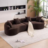 Išlenkta 4 vietų sofa – Moderni modulinė veliūrinė sofa dėžėje, patogi ir taupanti vietą svetainei ir butui, nereikia surinkti – Ruda 275 x 115 x 63 cm ruda