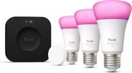 Hue Starter set, LED bulbs E27 8.1W A60 1100lm White and Color Ambiance 3pcs. + Smart button + Hue Bridge Pro 929003853504 | 8720169374522