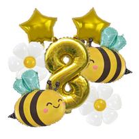 Cute Bee Daisy Aluminum Film Balloon Set Birthday Party Balloon Carnival Scene Arrangement Balloon Digital 8 set yellow