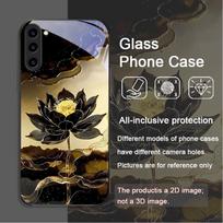 Prabangus gėlių meno lotoso gėlės rašto grūdintas stiklas telefono dėklas Samsung Galaxy S25 Ultra S24 S23 Plus S22 S21 S20 FE Galaxy S23+ black