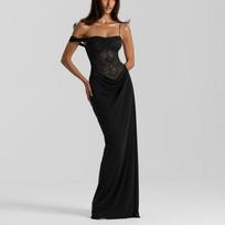Women's Summer New Sexy Girl Style Long Dress Halter Lace Patchwork Dress S juoda