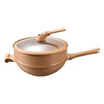 1Pcs Nonstick Clay Wok Frying Pan Pressure Frying Pan Health Preserving Frying Pan Die Cast Pan Multifunctional Kitchen Wok beige