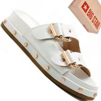 Big Star NN274081 - white women's eco-leather flip-flops, gold buckles, studs beige