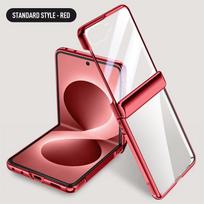 For Samsung Galaxy Z Flip8 7 For Magsafe Case Wireless Charging Plating Hinge Auto Spring Full Protect Tempered Glass Film Cover For Galaxy Z Filp 7 pink