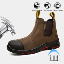 Men's Genuine Leather Work Boots Safety Shoes Anti-smash Anti-puncture Anti Scalding Welder Shoes Man Protective Chelsea Boots 47 black