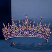 Baroque Crystal Crown Tiara Rhinestone Prom Princess Diadem Bridal Wedding Hair Accessories Jewelry Crown Tiara For Women Bride violetinė