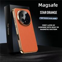 Prabangus natūralios odos magnetinis telefono dėklas Honor Magic 8 Pro, skirtas Magsafe belaidžiam įkrovimui, dangtelis Honor Magic 8 Armor Fundas For Honor Magic 8Pro oranžinė
