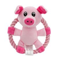 Cotton Rope Throw Toys for Pets Cartoon Duck Pig Small and Medium Dogs Squeaker Chew Training Toy Durable Outdoor Dog Flying Dis pink