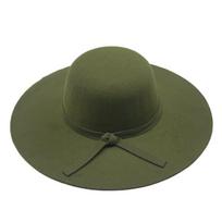Women S Vintage Wool Felt Large Brim Round Top Elegant Lady Hat One Size žalia