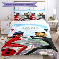 3pcs Custom Name Miraculous Tales of Ladybug Cat Noir Bedding Set Duvet Cover Closure Includes 1 Duvet Cover & 2 Pillowcases, Soft and Comfortable for 135cmx200cm white