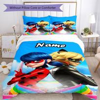 3pcs Custom Name Miraculous Tales of Ladybug Cat Noir Bedding Set Duvet Cover Closure Includes 1 Duvet Cover & 2 Pillowcases, Soft and Comfortable for 135cmx200cm blue