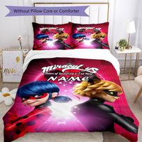 3pcs Custom Name Miraculous Tales of Ladybug Cat Noir Bedding Set Duvet Cover Closure Includes 1 Duvet Cover & 2 Pillowcases, Soft and Comfortable for 135cmx200cm