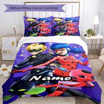 3pcs Custom Name Miraculous Tales of Ladybug Cat Noir Bedding Set Duvet Cover Closure Includes 1 Duvet Cover & 2 Pillowcases, Soft and Comfortable for 135cmx200cm