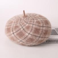 Beret women's autumn and winter fashion new wool plaid painter hat temperament casual shopping rabbit hair warm pumpkin hat Adjustable beige