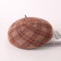 Beret women's autumn and winter fashion new wool plaid painter hat temperament casual shopping rabbit hair warm pumpkin hat Adjustable brown