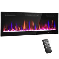 Sieninis arba įleidžiamas elektrinis židinys, 900W/1800W, 12 spalvų liepsnos efektas, 5 ryškumo lygiai, 127 x 9,4 x 47 cm, juodas juoda