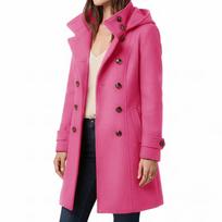 Elegant Lady Solid Color Slim Commute Coat Autumn Winter New Single Breasted Outerwear Fashion Hoodies Long Sleeve Woolen Jacket S rožinė raudona spalva