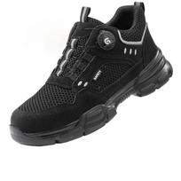 Fashion Breathable in Summer Safety Shoes Men Anti-smash Anti Puncture Work Sneakers Steel Toe Shoes Rotating Button Protection Shoes 48 black