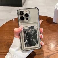 Transparent Card Bag Holder Phone Case For iPhone16 11 12 13 14 15 ProMax X Xs Max XR Plus Mini Wallet Silicone Shockproof Cover For iPhone 13Pro Max