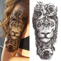 Kryžiaus liūto laikinos tatuiruotės moterims, vyrams, vaikams, suaugusiems, juodos gyvatės dievo tatuiruotės, tikroviškos netikros piktojo demono 3D gėlių tatuiruotės lipdukas