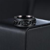 Anxiety Fidget Spinner Rings for Men Stainless Steel Spinning Rotatable Cuban Chain Ring for Women Punk Rock Anti Stress Jewelry 11&as picture black
