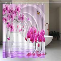 Orchidėjų dušo užuolaida Rožinės orchidėjos Vandens atspindžio tunelis Meno fantazijos dizainas Elegantiškas dekoras Vandeniui atsparus audinys Dušo užuolaidų rinkinys W90H165(CM)-1 Pcs white