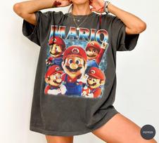 Mario Shirt, Vintage 90s Bootleg Super Mario Bros Graphic Tee, Retro Nintendo Gamer Unisex T-Shirt, Classic Video Game Tee 3XL black