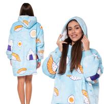 Blanket sweatshirt blanket-sweatshirt 2in1 oversize hood thick sherpa blue with sushi black