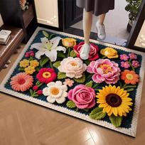 Knitted Pastoral Flowers Creative Absorbent Mat Bedroom Kitchen Diatom Mud Drain Mat Bathroom Non-Slip Floor Mat 43X75CM brown