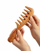 Rufiys Neem Wood Wide Tooth Comb - Detangler for Curly, Thick & Natural Hair -Wooden Comb for Men & Women - Hair Growth, Dandruff Anti-Frizz Hair T brown