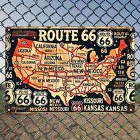 Tin Sign Route  Vintage Metal Poster Map Retro Highway Travel Decor for Garage Bar Man Cave Wall Art   Rustic Americana Signs 30x40cm(11.8x15.7inch) beige