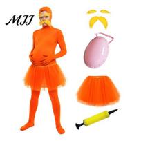 Atviras veidas Zentai kostiumas Oranžinis pilnas kombinezonas, su tiulio sijonu, dirbtiniu pilvu, geltonais ūsais ir antakiais, Helovino vakarėlio kombinezonai Kostiumas, Cosplay Unitard 180cm B red