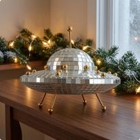 Disco Ball Spaceship Shaped Decor Mirrored Mosaic Ornament Tabletop Space Age gray