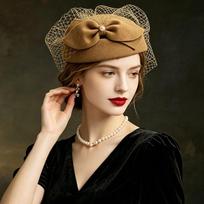 French Style Mesh Topper Hat Elegant Woolen Beret Fashion Medicine Box Hat  Performances ruda