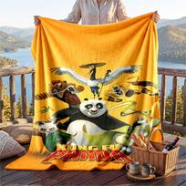 Warm Flannel Blanket Kung Fu Panda Pattern, Lightweight Comfortable Throw Blanket for Bed Sofa Use 80cmx120cm orange