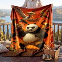 Warm Flannel Blanket Kung Fu Panda Pattern, Lightweight Comfortable Throw Blanket for Bed Sofa Use 150cmx180cm