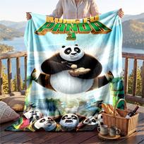 Warm Flannel Blanket Kung Fu Panda Pattern, Lightweight Comfortable Throw Blanket for Bed Sofa Use 150cmx180cm