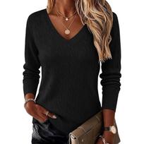 Women's Cable Knit V-Neck Sweater Long Sleeve Pullover Top for Fall and Winter Casual Wear S juoda